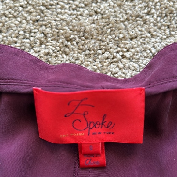 Z Spoke Zac Posen Silk Burgundy Red Pleated Cuff Ankle Straight Leg Trousers - Picture 5 of 12